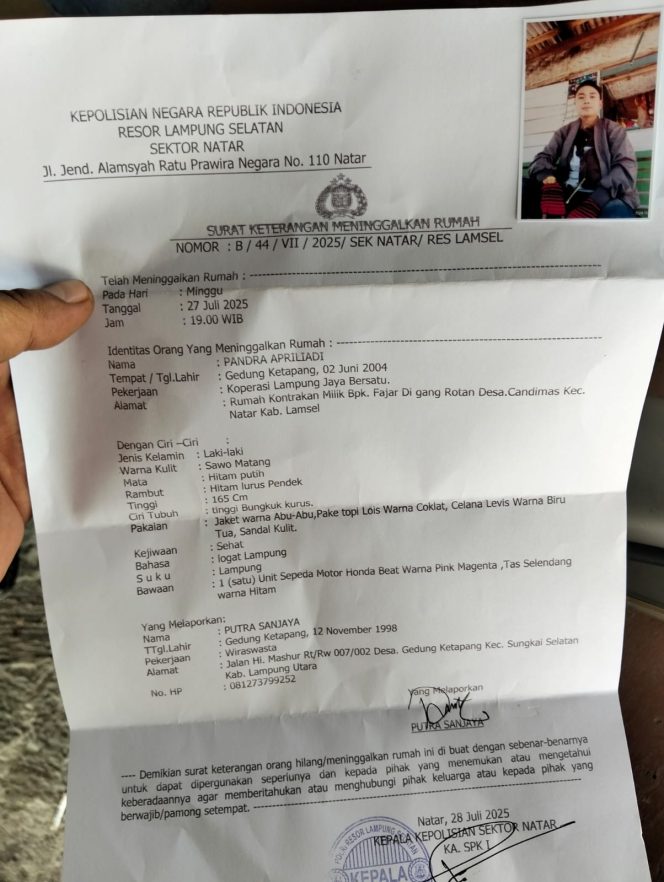 
					Karyawan Koperasi Lampung Jaya Bersatu Dilaporkan Hilang, Terakhir Terlihat di Natar