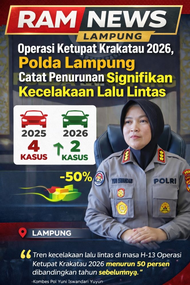
					Operasi Ketupat Krakatau 2026, Polda Lampung Catat Penurunan Signifikan Kecelakaan Lalu Lintas