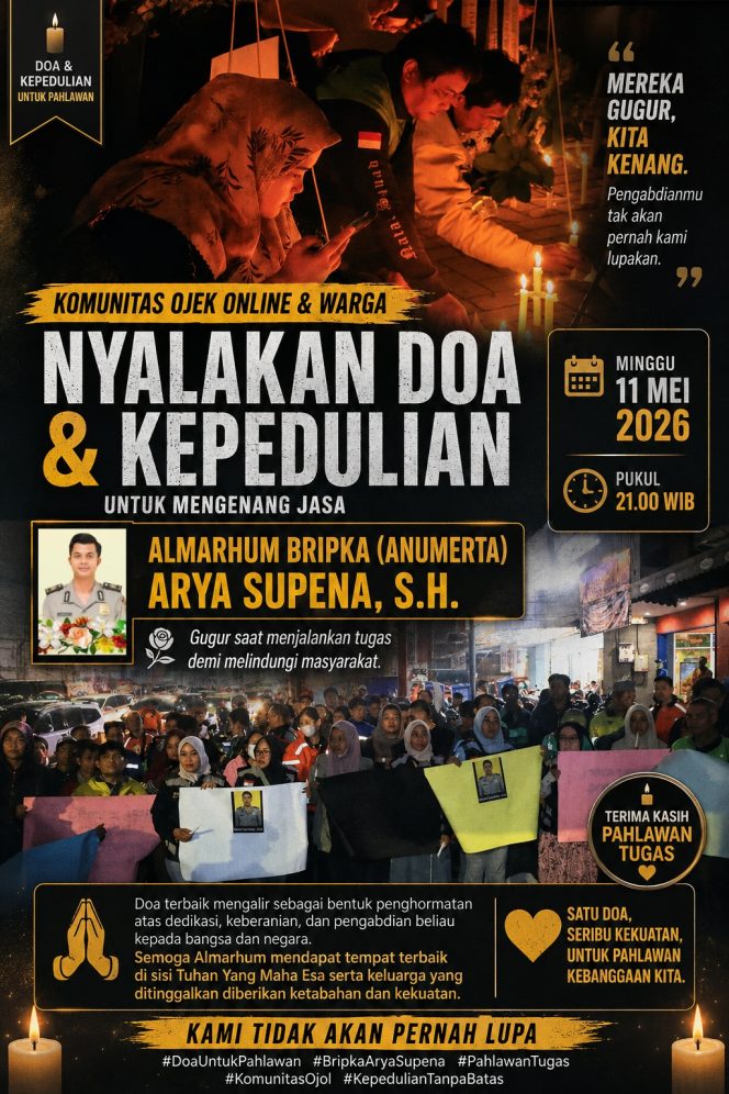 
					Komunitas Ojek Online dan Warga Gelar Doa Bersama untuk Mengenang Bripka (Anumerta) Arya Supena