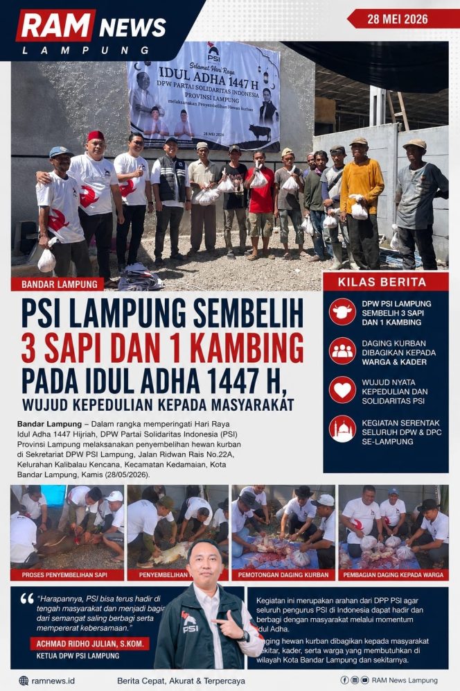 
					PSI Lampung Tebar Kepedulian! Sembelih 3 Sapi dan 1 Kambing, Daging Kurban Dibagikan untuk Warga