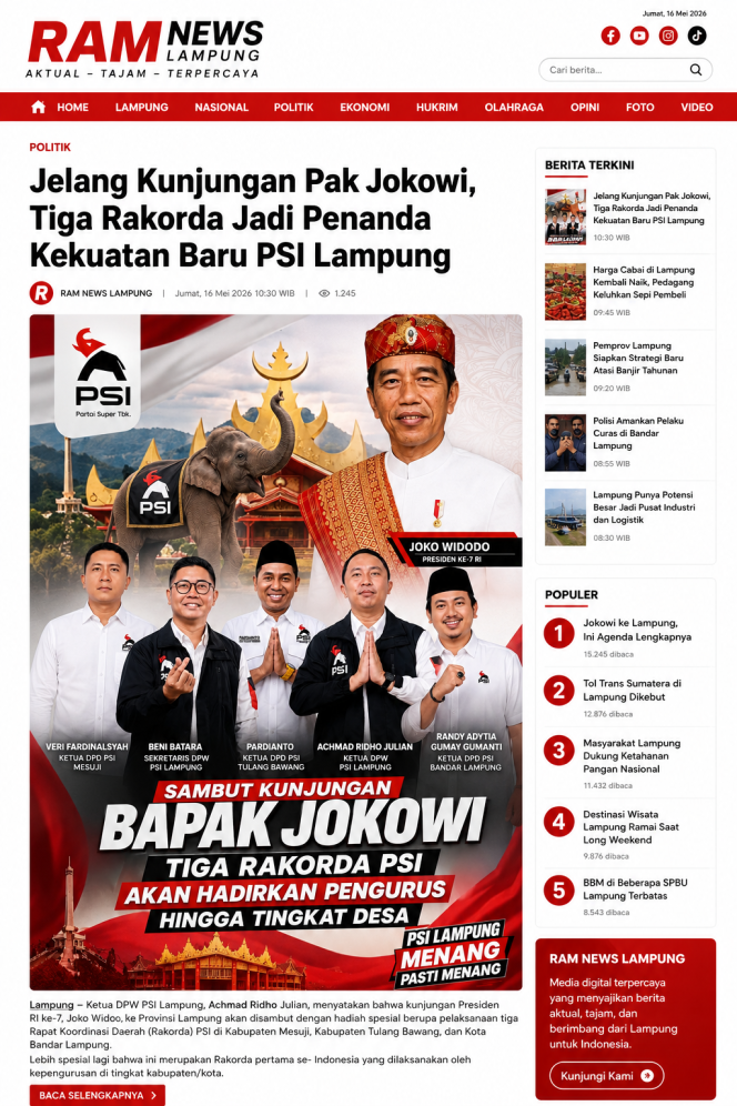 
					Jelang Kunjungan Jokowi, Tiga Rakorda Jadi Penanda Kekuatan Baru PSI Lampung