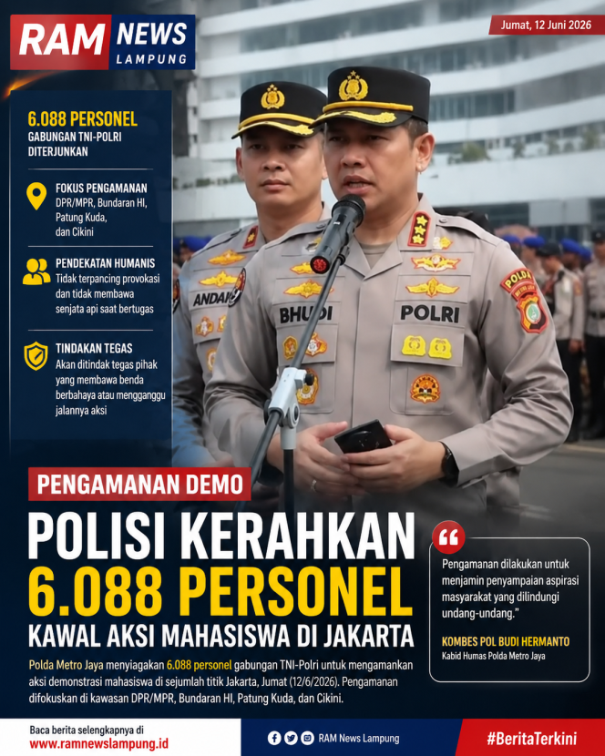 
					Pengamanan Demo, Polisi Kerahkan 6.088 Personel Kawal Aksi Mahasiswa di Jakarta