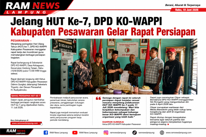 
					Jelang HUT Ke-7, DPD KO-WAPPI Kabupaten Pesawaran Matangkan Persiapan Melalui Rapat Koordinasi